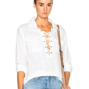 MOTHER  Lace Up Frenchie Frenchie Top Small White